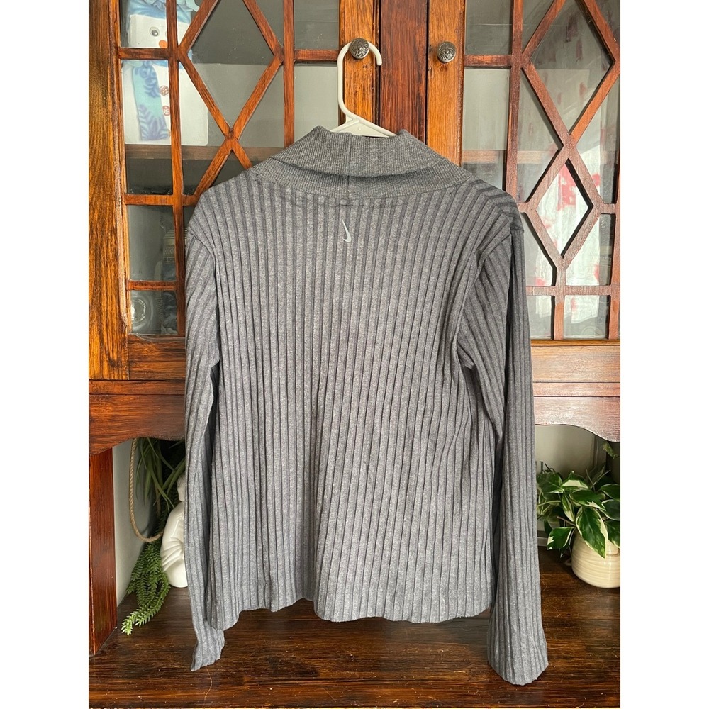 Nike Yoga Ribbed Shawl Collar Sweater Top Women's Size M Gray Long Sleeve - Picture 3 of 7